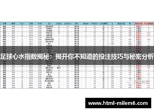 足球心水指数揭秘：揭开你不知道的投注技巧与秘密分析