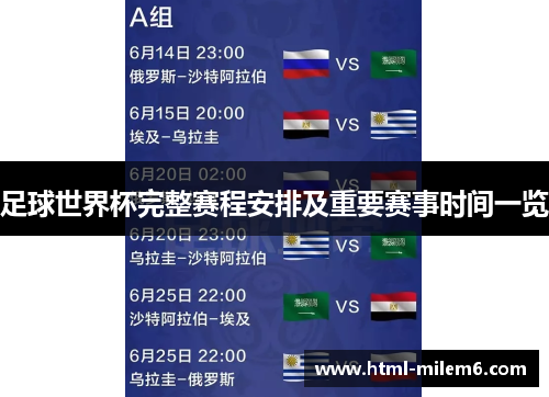 足球世界杯完整赛程安排及重要赛事时间一览
